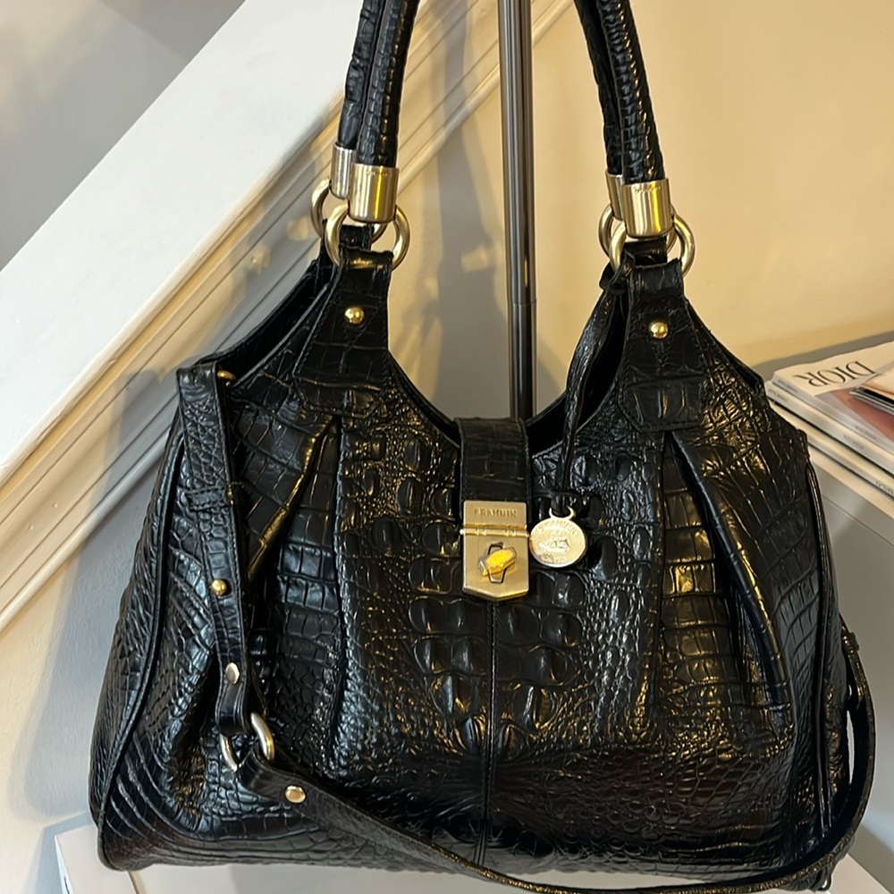 🔥🔥🔥BRAHMIN ELISA MELBOURNE EMBOSSED BLACK SATCHEL BAG